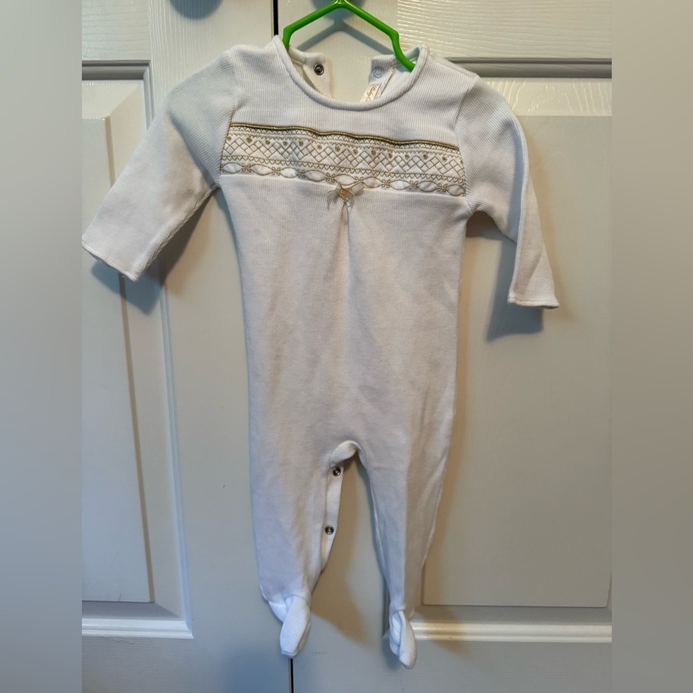 White Baby Footie with Lace Detail